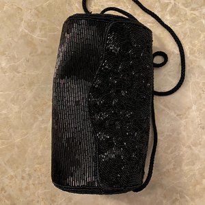 Black saks fifth avenue beaded clutch purse